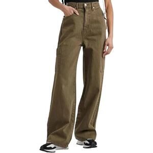 $288 New Frame High Waist Baggy Pocket Wide Leg Jeans - Green - 25